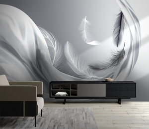 Grey Feathers Wallpaper Murals-Marble Design Wallpaper
