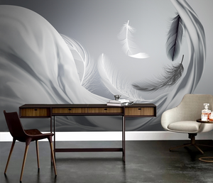 Grey Feathers Wallpaper Murals-Marble Design Wallpaper
