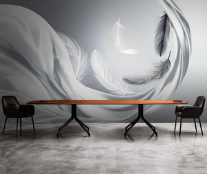 Grey Feathers Wallpaper Murals-Marble Design Wallpaper