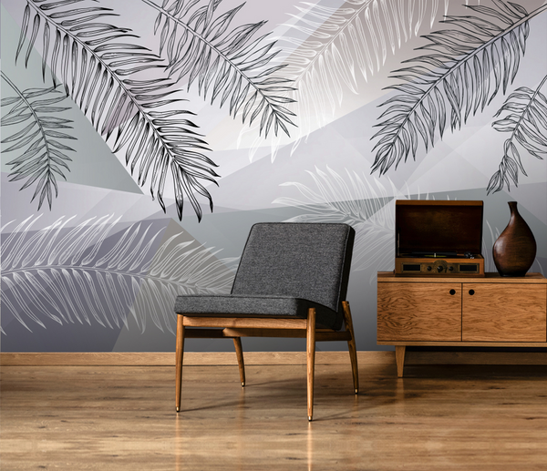 Grey Long Leafs Wallpaper Murals-Flower & Leaf Wallpaper