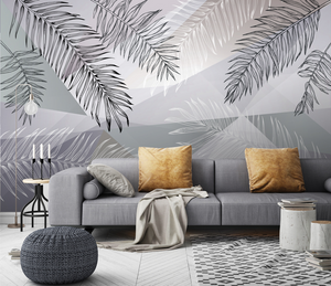 Grey Long Leafs Wallpaper Murals-Flower & Leaf Wallpaper