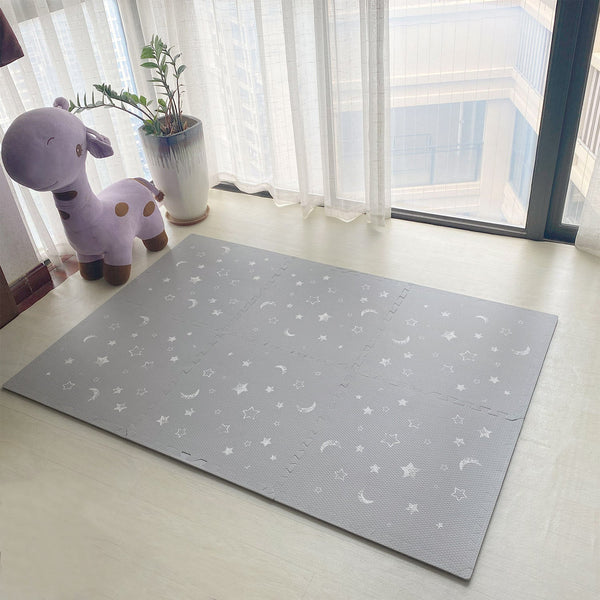Grey Moon &amp; Star Puzzle Mat Tiles – Soft Foam Interlocking Baby Play Mat-Toddler Play Mats