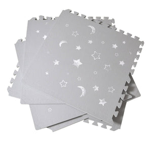 Grey Moon &amp; Star Puzzle Mat Tiles – Soft Foam Interlocking Baby Play Mat-Toddler Play Mats