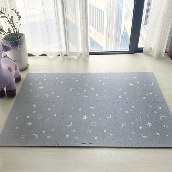Grey Moon &amp; Star Puzzle Mat Tiles – Soft Foam Interlocking Baby Play Mat-Toddler Play Mats