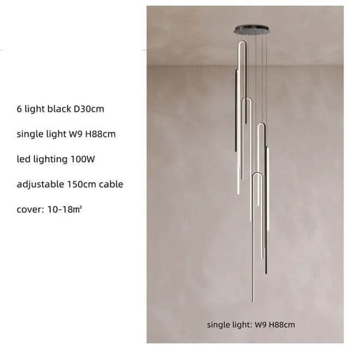 Hooked Bars Linear Staircase Chandelier Lighting-Staircase Chandelier