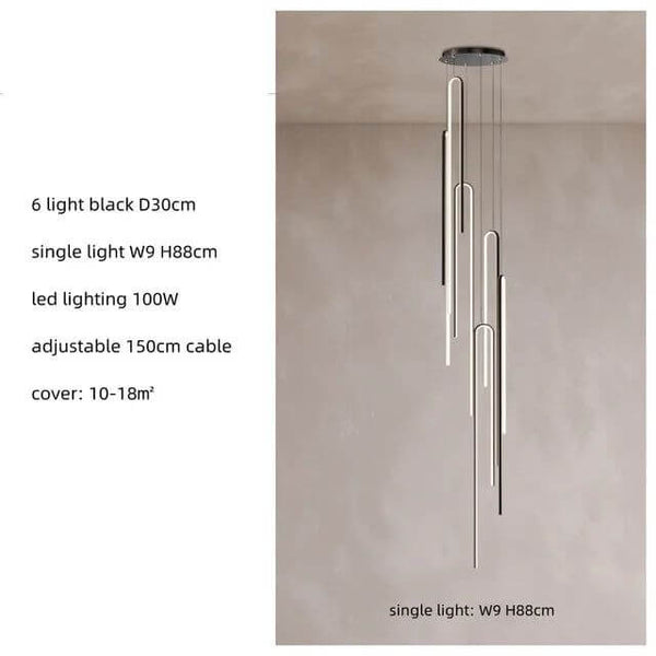 Hooked Bars Linear Staircase Chandelier Lighting-Staircase Chandelier