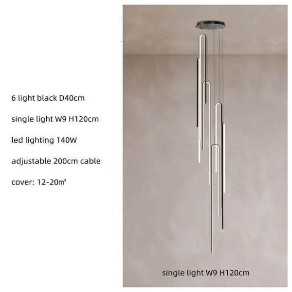 Hooked Bars Linear Staircase Chandelier Lighting-Staircase Chandelier