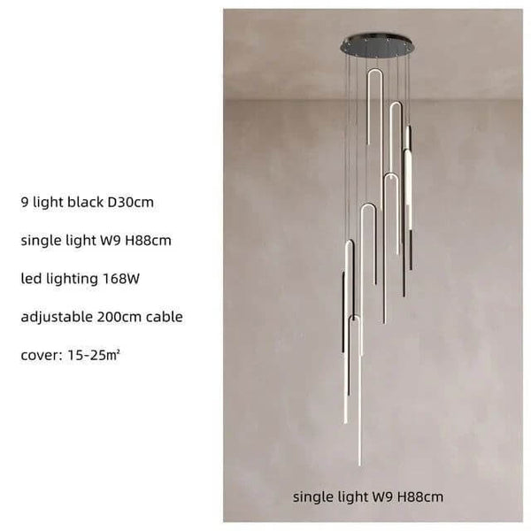 Hooked Bars Linear Staircase Chandelier Lighting-Staircase Chandelier