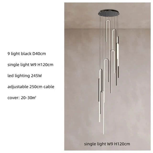 Hooked Bars Linear Staircase Chandelier Lighting-Staircase Chandelier