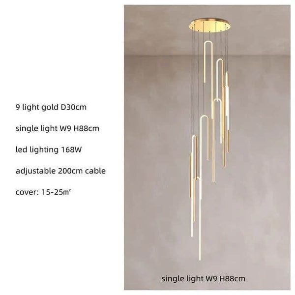 Hooked Bars Linear Staircase Chandelier Lighting-Staircase Chandelier