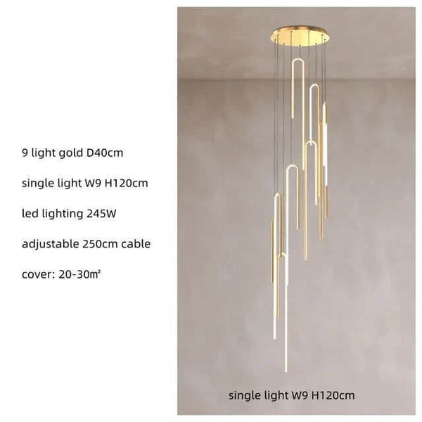 Hooked Bars Linear Staircase Chandelier Lighting-Staircase Chandelier