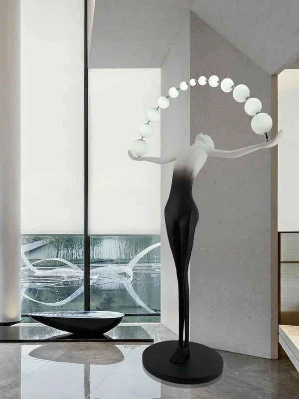 Humanoid Sculpture Holding Ball Floor Lamp-Floor Lamp