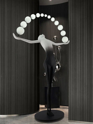 Humanoid Sculpture Holding Ball Floor Lamp-Floor Lamp