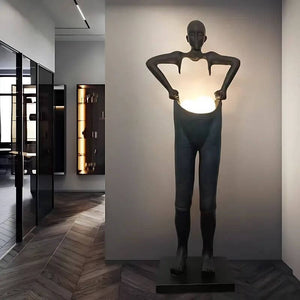 Humanoid Sculpture Holding Floor Lamp-Floor Lamp