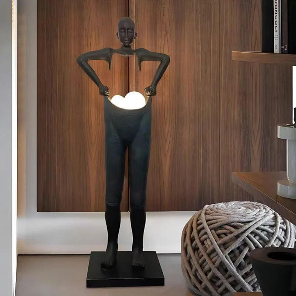 Humanoid Sculpture Holding Floor Lamp-Floor Lamp