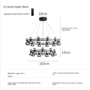 Italian Copper - Glass Ribbon Chandelier-Ceiling Chandelier