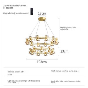 Italian Copper - Glass Ribbon Chandelier-Ceiling Chandelier