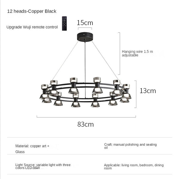 Italian Copper - Glass Ribbon Chandelier-Ceiling Chandelier