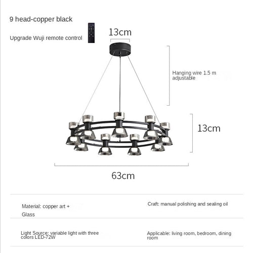 Italian Copper - Glass Ribbon Chandelier-Ceiling Chandelier
