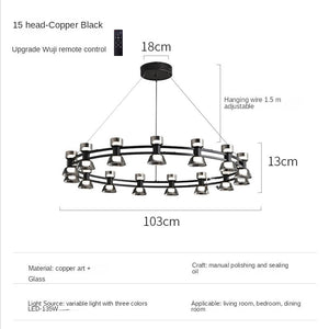 Italian Copper - Glass Ribbon Chandelier-Ceiling Chandelier