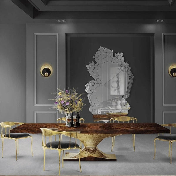 Italian Hourglass Solid Wood Brass Dining Table Set-Dining Tables