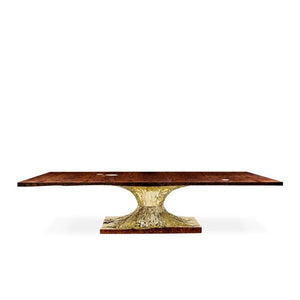 Italian Hourglass Solid Wood Brass Dining Table Set-Dining Tables