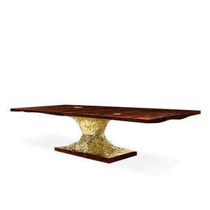 Italian Hourglass Solid Wood Brass Dining Table Set-Dining Tables
