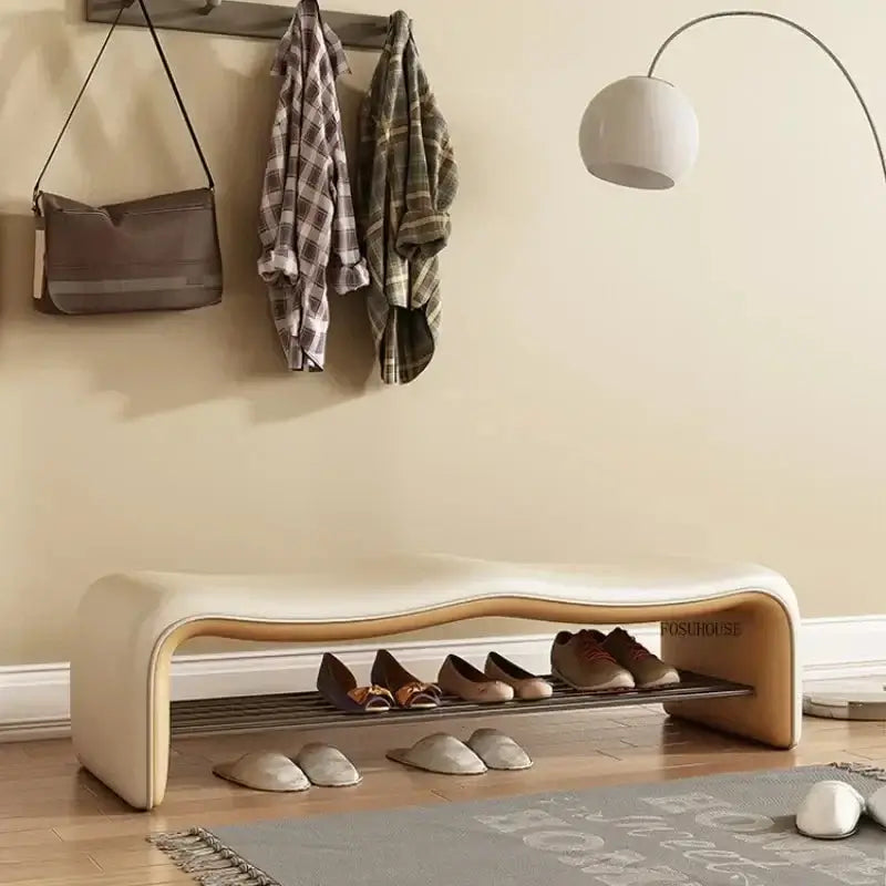 Italian-Inspired Minimalist Shoe Bench with Leather Upholstery-Bench