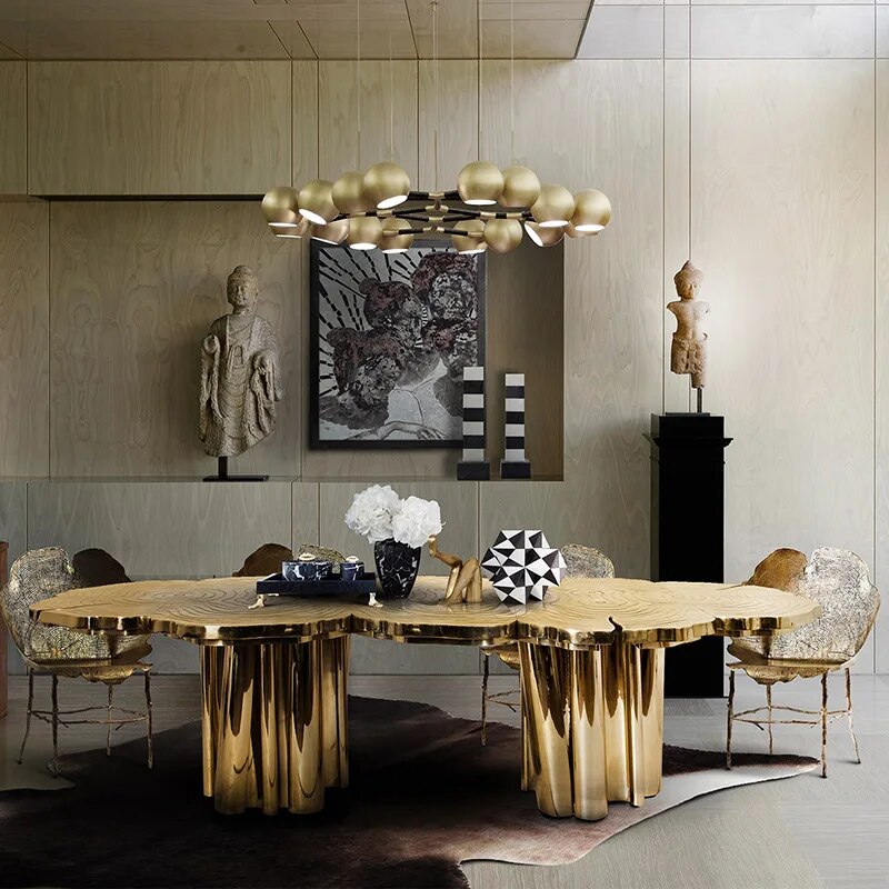 Italian Light Luxury Brass Dining Table-Dining Tables