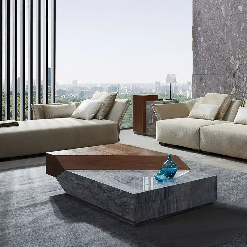 Italian Style Luxury Marble & Wood Coffee Table-Coffee Tables