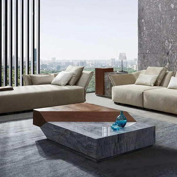 Italian Style Luxury Marble & Wood Coffee Table-Coffee Tables