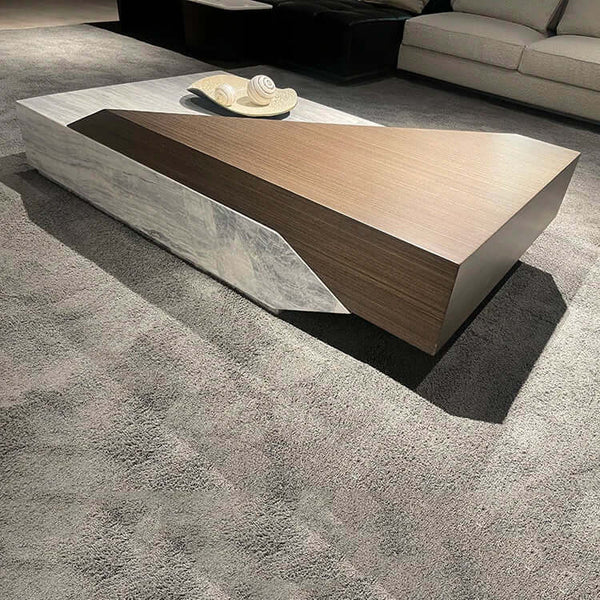 Italian Style Luxury Marble & Wood Coffee Table-Coffee Tables