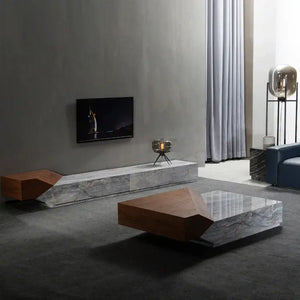 Italian Style Luxury Marble & Wood Coffee Table-Coffee Tables