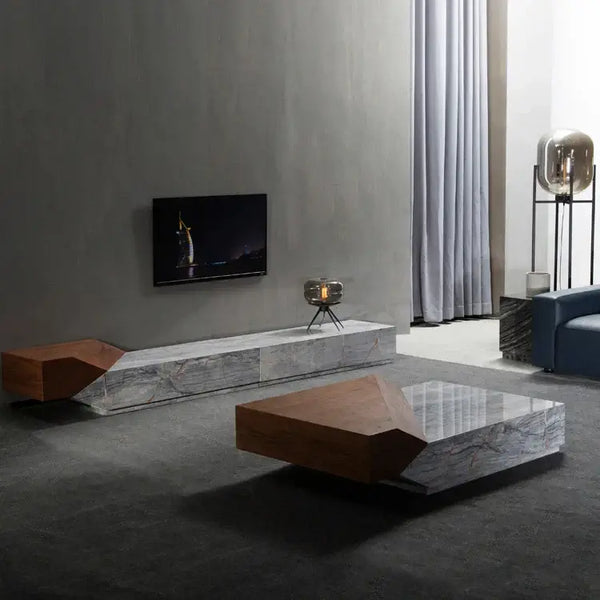 Italian Style Luxury Marble & Wood Coffee Table-Coffee Tables