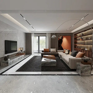 Italian Style Luxury Marble & Wood Coffee Table-Coffee Tables