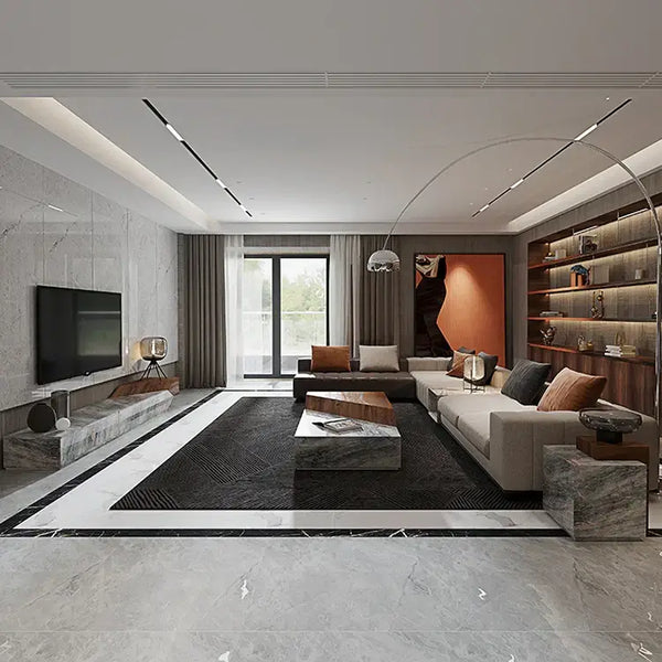 Italian Style Luxury Marble & Wood Coffee Table-Coffee Tables