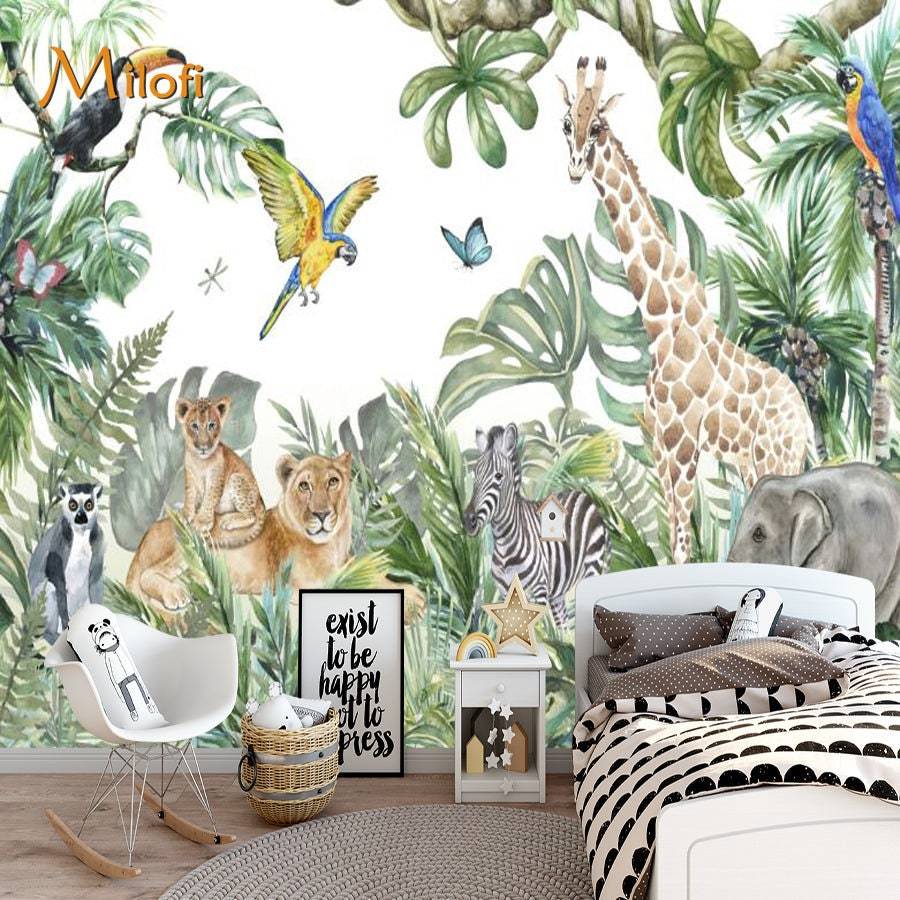 Jungle Friends Mix Gathering Wallpaper Mural-Kids Room Wallpaper
