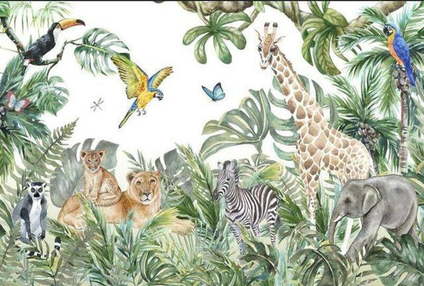 Jungle Friends Mix Gathering Wallpaper Mural-Kids Room Wallpaper
