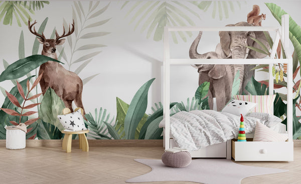 Jungle Safari Theme Kids Room Wallpaper Mural-Flower & Leaf Wallpaper