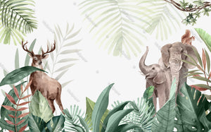 Jungle Safari Theme Kids Room Wallpaper Mural-Flower & Leaf Wallpaper