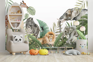 Jungle Safari Wallpaper Mural - Vibrant Wildlife Wall Decor-Kids Room Wallpaper