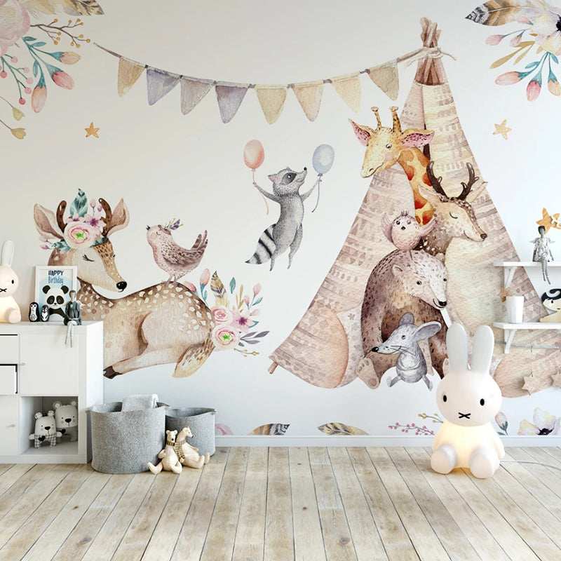 Kids Nursery Wallpaper: Woodland Camping Adventure-Kids Room Wallpaper