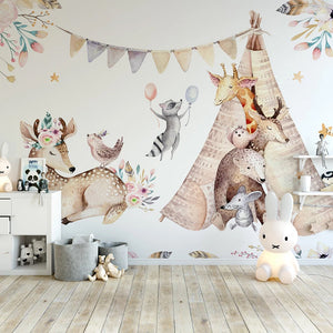 Kids Nursery Wallpaper: Woodland Camping Adventure-Kids Room Wallpaper