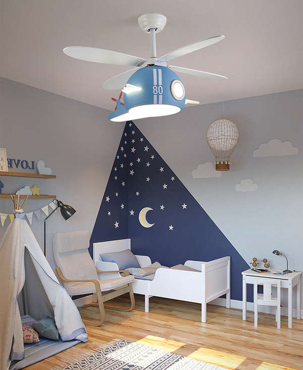 Kids Room Helicopter Ceiling Fan with Light - Art Deco Style-Kids Room Nursery Lighting