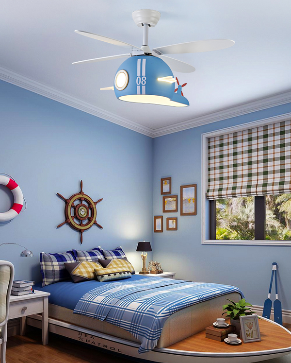 Kids Room Helicopter Ceiling Fan with Light - Art Deco Style-Kids Room Nursery Lighting