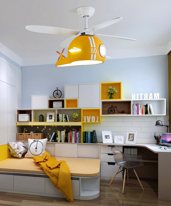 Kids Room Helicopter Ceiling Fan with Light - Art Deco Style-Kids Room Nursery Lighting
