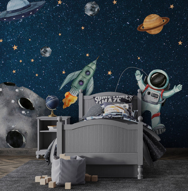 Kids Room Wallpaper Mural - Astronaut Adventure-Kids Room Wallpaper
