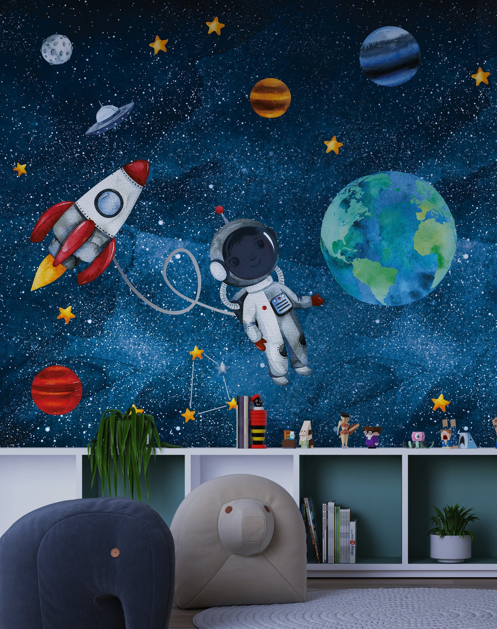 Kids Room Wallpaper Mural: Explore Space with Astronaut-Kids Room Wallpaper