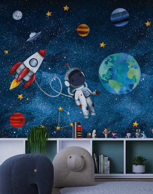 Kids Room Wallpaper Mural: Explore Space with Astronaut-Kids Room Wallpaper