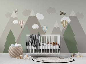 Kids Room Wallpaper Mural: Snow Alps and Planes-Kids Room Wallpaper